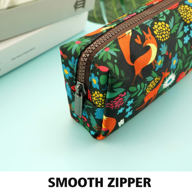 LParkin Woodland Animals Fox Canvas Pencil Case Fabric Zipper Pouch Gift For Friends Red Fox Zipper Pouch Gadget Bag Make Up Case Cosmetic Bag Stationary Kawaii Box Green