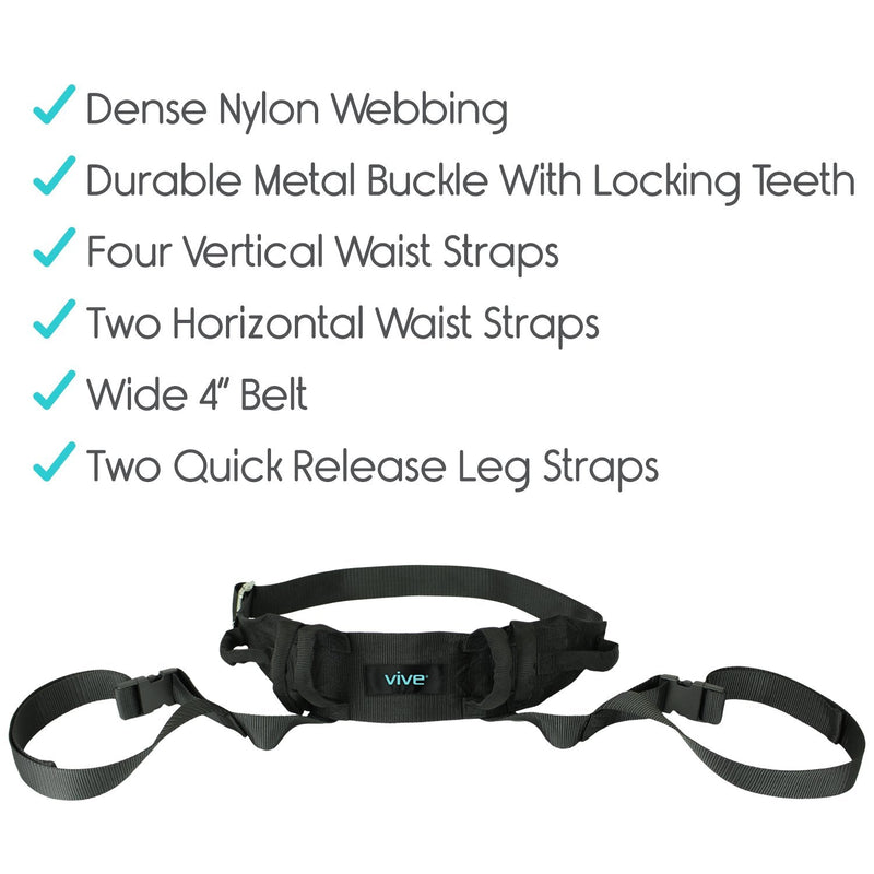 Vive Transfer Belt with Leg Loops - Medical Nursing Safety Gait Assist Device - Bariatrics, Pediatric, Elderly, Occupational and Physical Therapy - Long Strap and Quick Release Metal Buckle - 52 Inch