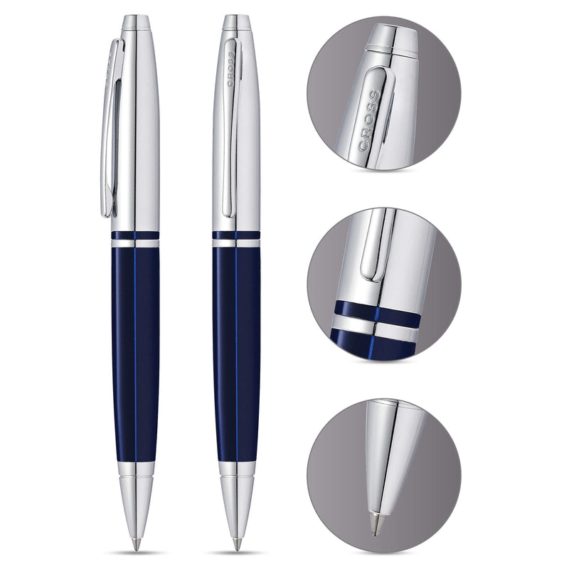 Cross Calais Chrome/Blue Lacquer Ballpoint Pen Blue/Chrome- Gift Box