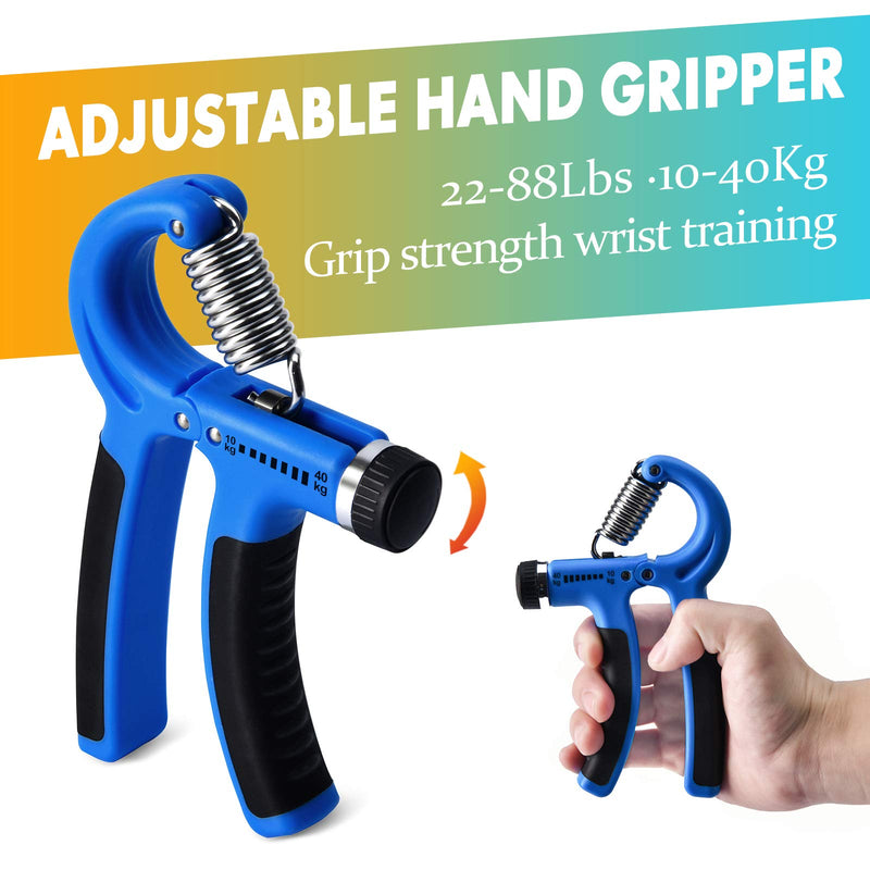 IMENSEAS Hand Grip Strengthener 7 Pack Adjustable Hand Gripper, Finger Stretcher Resistance Extensor Bands, Finger Exerciser, Grip Strength Ring & Stress Relief Ball for Athletes & Musicians Navy