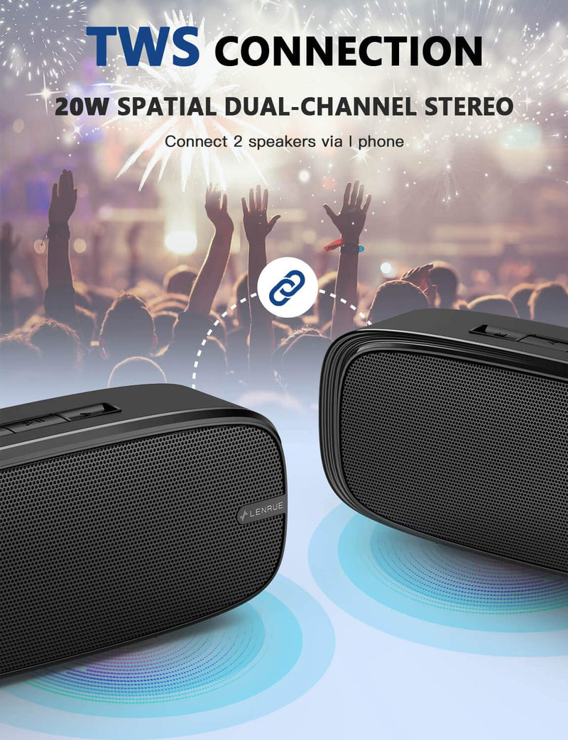 LENRUE Bluetooth Speaker, Wireless Portable Speaker with Loud Stereo Sound, Rich Bass, 12-Hour Playtime, Built-in Mic. Perfect for iPhone, Samsung and More Black