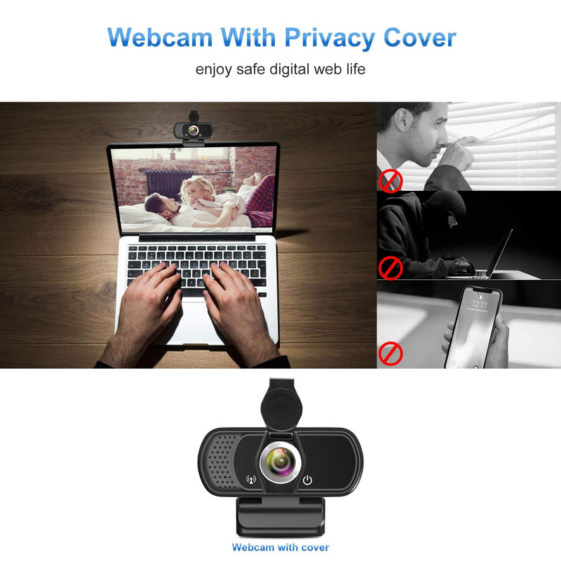 Webcam with Microphone,Hrayzan 1080P HD Webcam with Privacy Cover and Tripod,Streaming Computer Web Camera with 110 Degree Wide View Angle,USB PC Webcam for Video Calling Recording Conferencing
