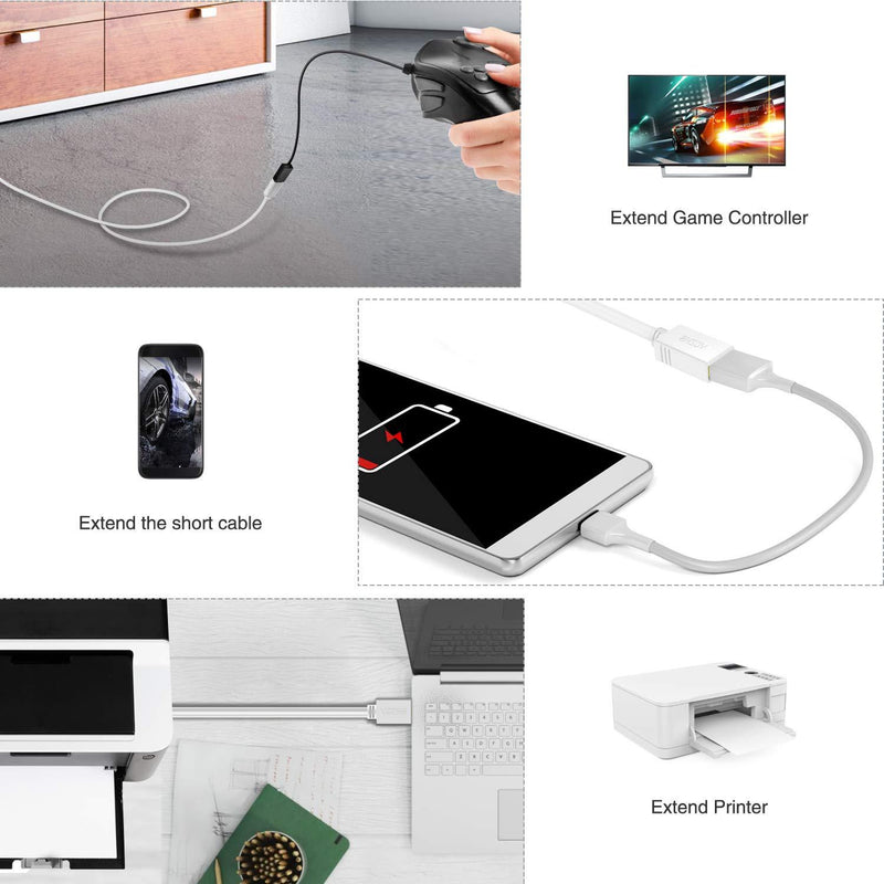 Short USB 3.0 Extension Cable White 1 ft, VCZHS USB 3.0 Male to Female Extension Cable USB 3.0 Extender Cord 1FT