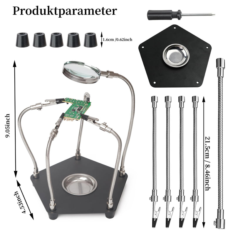 Third Hand Soldering, Circuit Board Holder with Magnifying Glass for Soldering, Model Making Accessories 4 Arms Helping Hand Soldering Circuit Board Holder Tool for Crafts Jewelry Hobby Workshop A