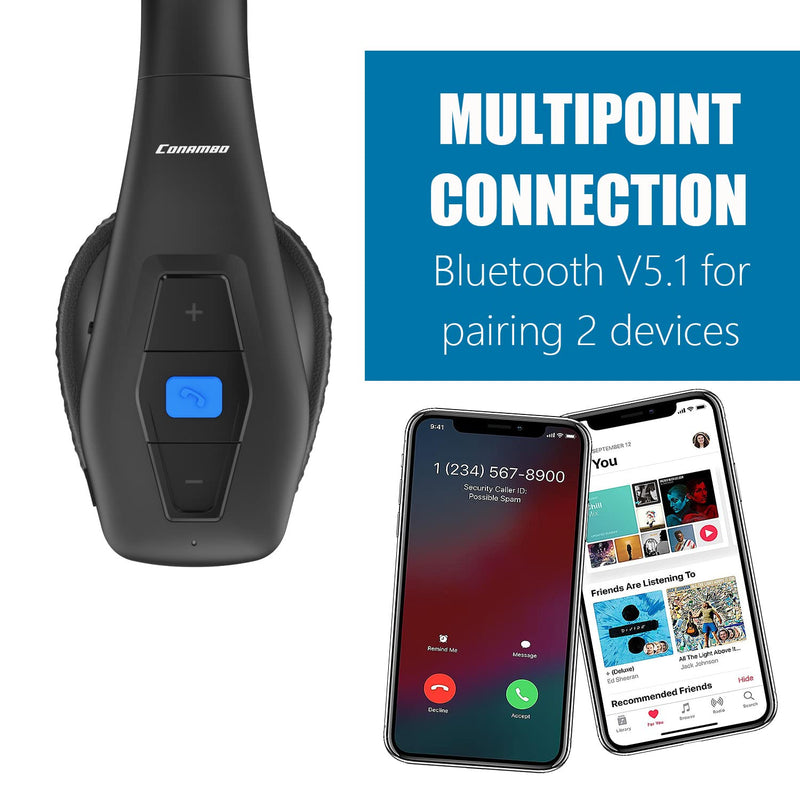 Trucker Bluetooth Headset V5.1, CVC8.0 Dual Microphone Noise Cancelling & 35Hrs HD Talktime Hands-Free Wireless Headset, Bluetooth Headphones with Mute Button for Cell Phones Business Home Driver