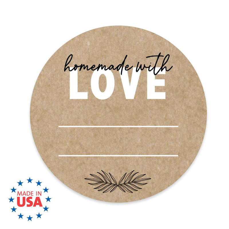 Homemade with Love Canning Stickers / 500 2" Circle Labels Printed On Sturdy Kraft Stock/Illustrated Botanical Accent