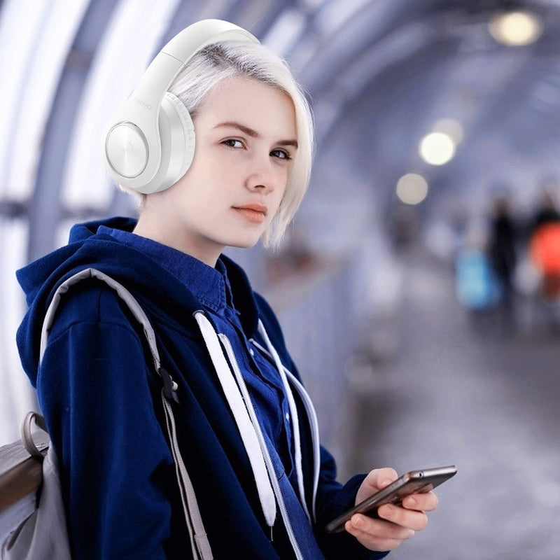 Bluetooth Headphones Wireless,TUINYO Over Ear Stereo Wireless Headset 35H Playtime with deep bass, Soft Memory-Protein Earmuffs, Built-in Mic Wired Mode PC/Cell Phones/TV-White White