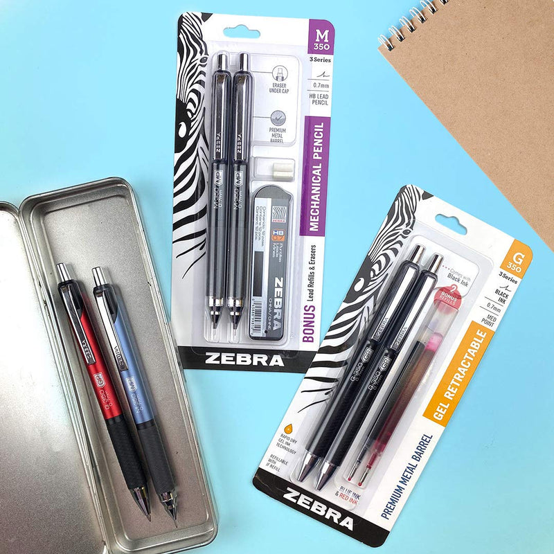 Zebra Pen M-350 Mechanical Pencil, 0.7mm Point Size, Space Black Barrel, Refillable Eraser, 2 Pack 2-Pack