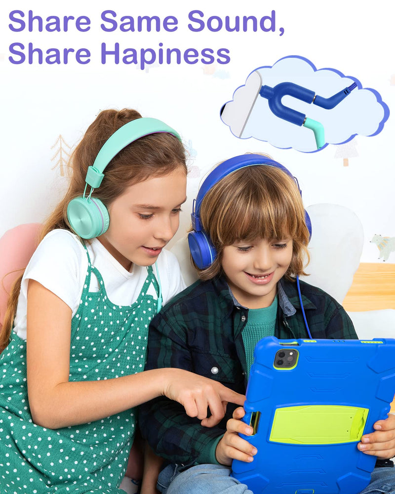 Kids Headphones with Mirophone, 2 Pack, Wired Kids Headsets with 91dB Volume Limite & Sharing Splitter for Online School Travel, Headphones for Children Boys Girls Toddler Teens