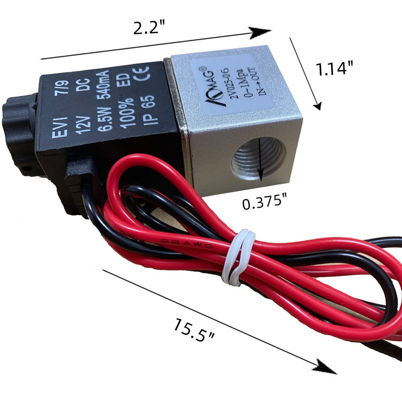 AOMAG® 1/8" 2 Way Normally Closed Pneumatic Aluminum Electric Solenoid Air Valve 12V DC