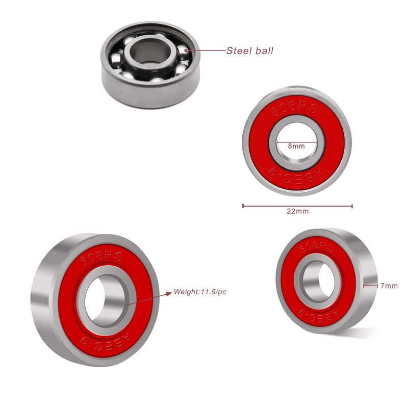 BESIY Bearings for Skateboards, Longboards, Inline Skates, Roller Skates, Spinners, Double Shielded,8x22x7 Miniature Ball Bearings, 608, ABEC-9(Pack of 8)