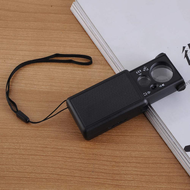 Illuminated Portable Magnifying Glass Slide Out Jewelers Magnifier with LED & UV Light 30 X 60 X Eye Loop Stand Loupe for Jewelry Identifying Type, Diamonds, Coins