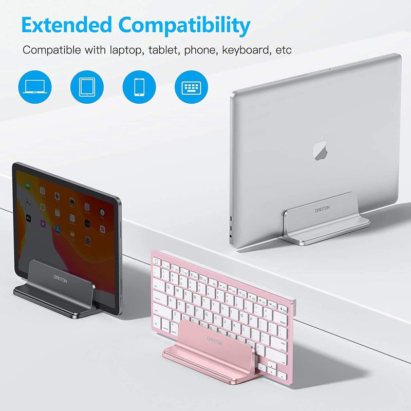Vertical Laptop Stand Holder, OMOTON Desktop Aluminum MacBook Stand with Adjustable Dock Size, Fits All MacBook, Surface, Chromebook and Gaming Laptops (Up to 17.3 inches), Silver