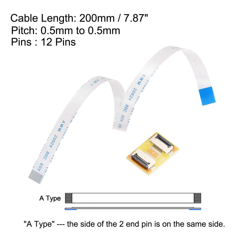 uxcell Flexible Flat Cable (A Type) and Flip Up to Mount Extend Adapter Kit, 12 Pin 0.5mm Pitch 200mm FFC for LCD TV Car Audio DVD Player Laptop