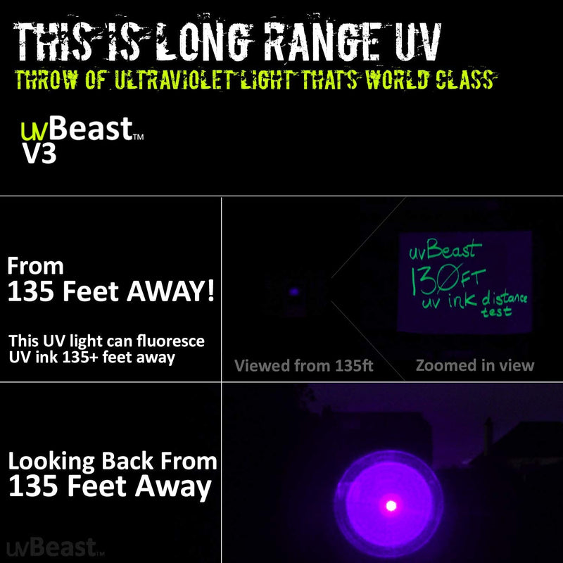 uvBeast NEW V3 385-395nm Black Light UV Flashlight - Rechargeable 18650 with Glasses - HIGH POWER UPGRADED Triple Broad Band LEDs Best for Professional/Commercial Use - USA Stock - UK Design