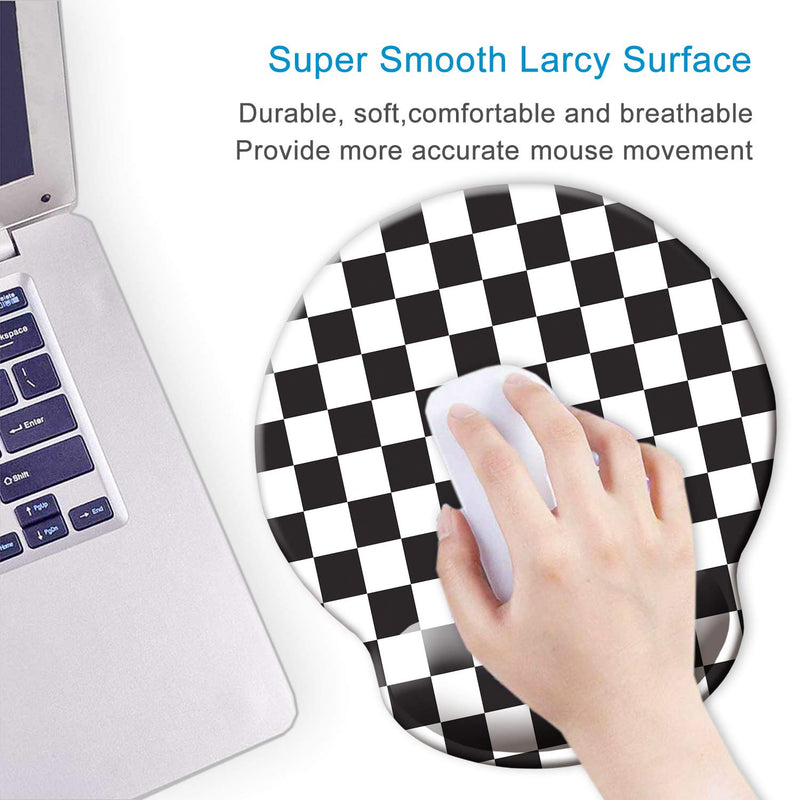 ITNRSIIET [30% Larger] Mouse Pad, Ergonomic Mouse Pad with Gel Wrist Rest Support, Gaming Mouse Pad with Lycra Cloth, Non-Slip PU Base for Computer Laptop Home Office, Black White Plaid Style