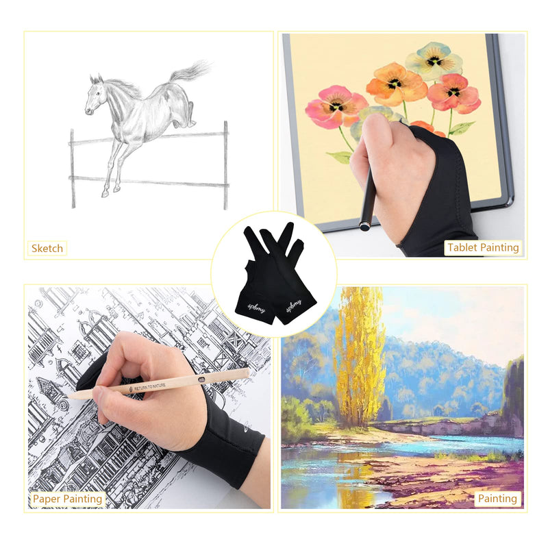 Digital Drawing Glove 2 Pack,Two-Finger Artist Glove for Drawing Tablet, Paper Sketching, iPad, Art Glove Suitable for Left and Right Hand S