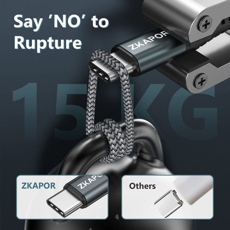 ZKAPOR USB C Cable Short 30CM, Quick Charging Cable 3A Nylon Braided Compatible with iPhone 15/15 Pro Max, Samsung Galaxy S23/S22/S21/S10, Note 10, Huawei P40/P30, Google Pixel 0.3M Gray