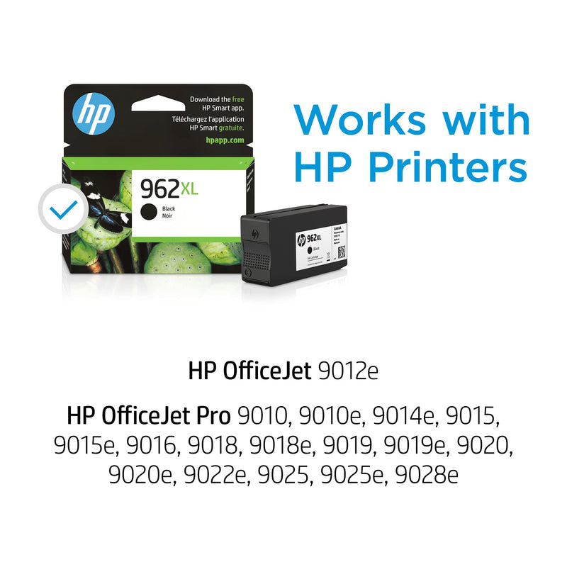 Original HP 962XL Black High-yield Ink Cartridge | Works with HP OfficeJet 9010 Series, HP OfficeJet Pro 9010, 9020 Series | Eligible for Instant Ink | 3JA03AN One