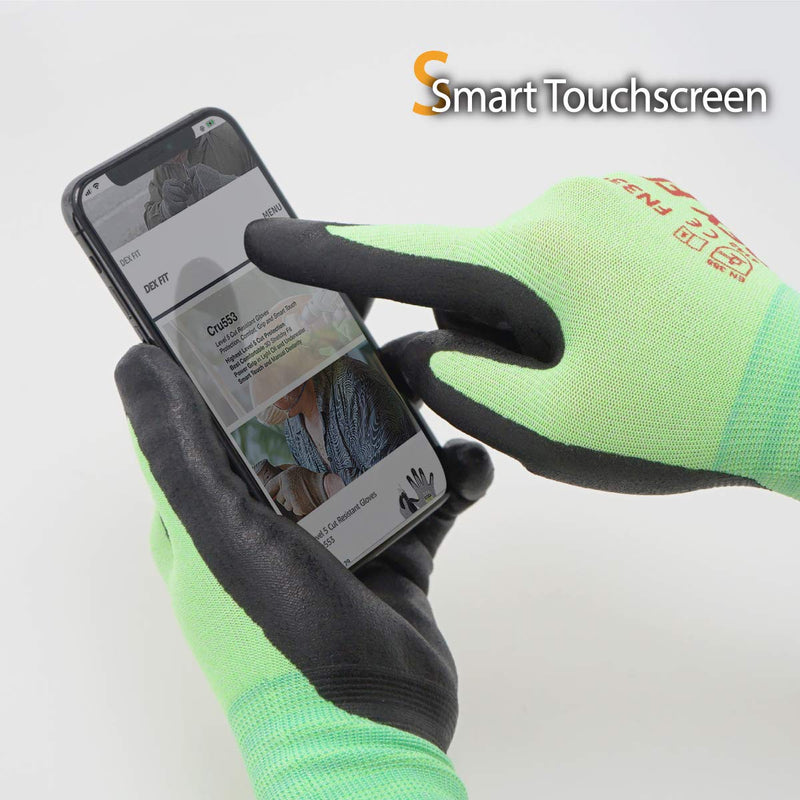 DEX FIT Touchscreen Capable Medium-Duty Nitrile Work Gloves FN330 with Spandex for Strong Grip and Protection; 3D-Comfort Fit Around Hands; All-Purpose Utility Gloves; Lightweight; Machine Washable, Green 9 (L) 3 Pairs Large (3 pairs) Fn330 Green