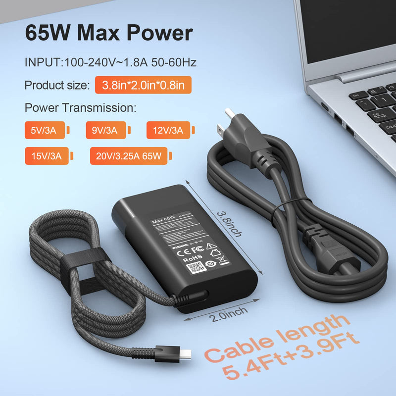 New Slim 65W HP Laptop Charger USB C Chromebook Charger for HP Spectre X360 14 2 in 1,Elitebook x360, Pavilion Envy Elite x2 Fast Charging Type C Travel Laptop Power Adapter Black 65W 65W Slim USB C charger