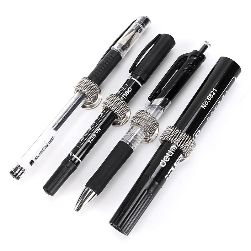 BTSKY 6PCS Stainless Steel Pen Holder Clips- Self Adhesive Pen Pencil Holder Pen Clip Holder with Adjustable Spring Loop Fit any Size Pens Markers Use in Home Office Whiteboard Kitch Car 6