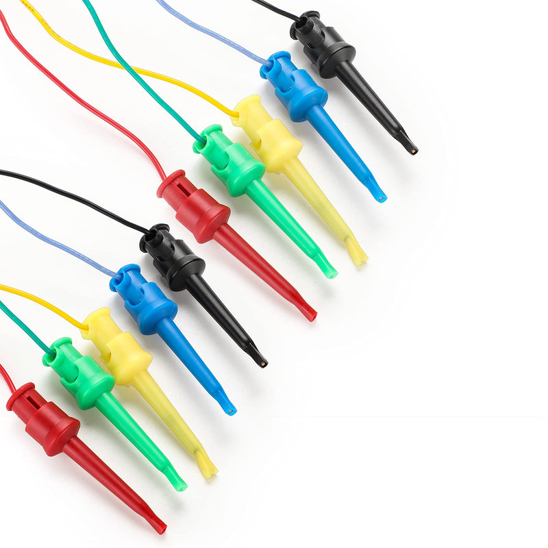Sumnacon 10Pcs Mini Grabber Test Hook to Male Jumper Wires - 26 AWG Binding Post to Solderless Breadboard Jumper Leads, Soft Silicone Flexible Test Leads for Electrical Testing