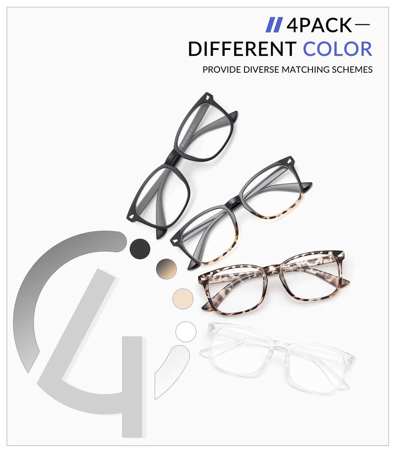 Gaoye 4-Pack Blue Light Glasses, Anti UV Ray/Glare Lens Fashion Fake Frames Computer Gaming Glasses for Women Men A2 Matte Black+leopard+transparent+black Tortoise clear