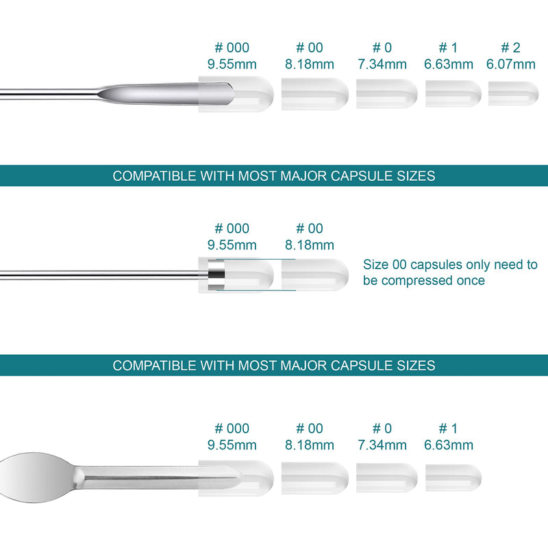 Capsule Filling Machine Pill Filler - Sizes 00 Capsule Special-Purpose Herb Powders Tamper Tool Spoon, Micro Lab Spoons Spatula with Fast and Easy Filling Sizes #00#000 Capsule #00 #000
