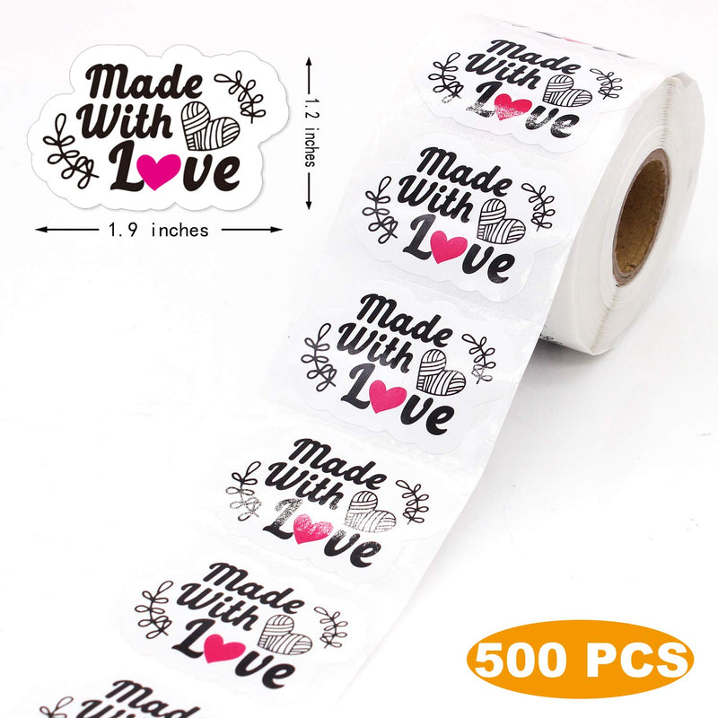 Muminglong 1.5 Inch Made with Love Sticker, Thank You Sticker,Small Shop Sticker, Small Business, Handmade Sticker,Packaging Sticker, 500 PCS