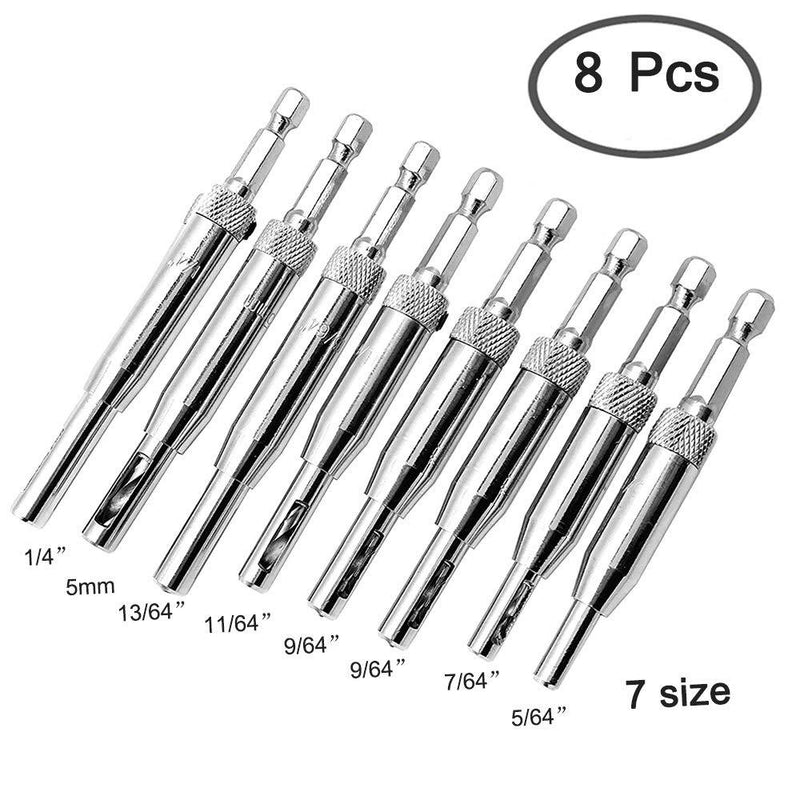 AFUNTA 8 pcs Center Drill Bit Set, Self Centering Hinge Tapper Core Hole Puncher Woodworking Tools for Cabinet Door 5/64'' 7/64'' 9/64'' 11/64'' 13/64'' 5mm 1/4''