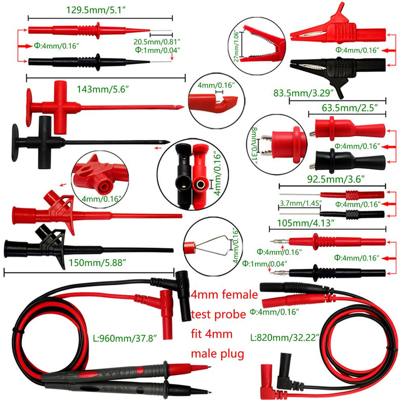 AideTek Automotive 9-in-1 silicone test leads kit Insulation Piercing test clip crocodile clips CAT III 1000V up to 32A for FLUKE TLP20169