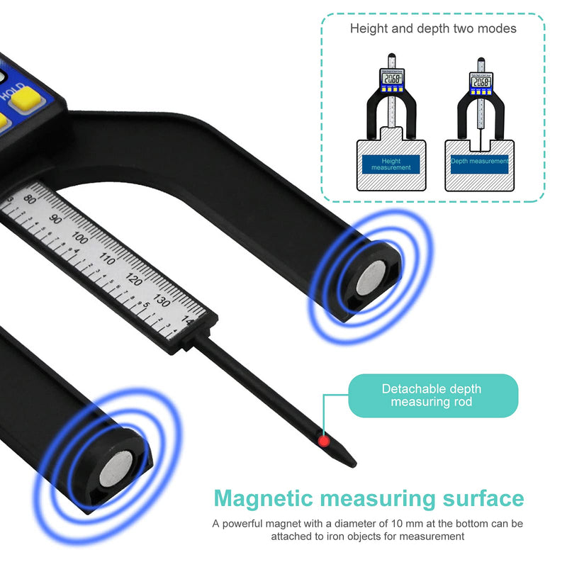 RUIZHI Digital Depth Gauge Altimeter 0-85 mm Profile Depth Gauge LCD Display Digital Caliper for Woodworking Mechanical Engineering with Magnets