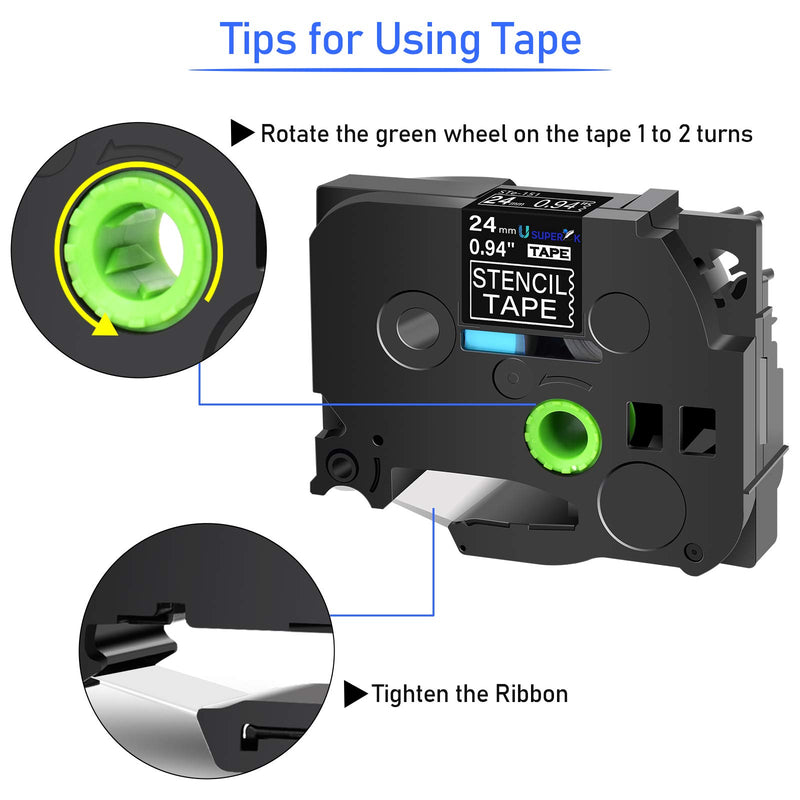 SuperInk 1 Pack Compatible for Brother P-Touch STE Label Tape STe-151 ST-151 STe151 ST151 Black on Clear Mobile Stencil Tape for Ptouch Printer PT-P900W PT-E500 PT-D600 (1"x 9.8'',24mm x3m)