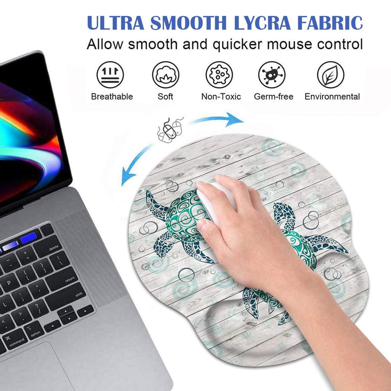 Ergonomic Mouse Pad Wrist Support and Cute Coffee Coaster, Non Slip PU Base Mouse Pad Wrist Rest for Computer, Office Gaming, Working, Easy Typing & Pain Relief, Baby Sea Turtle