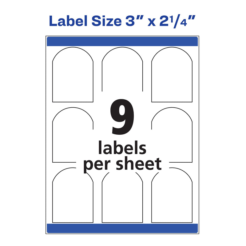 AVERY Arched Labels with Sure Feed for Laser Printers, Water Resistant, 3 x 2.25, 90 Labels (22809), White Pack of 90