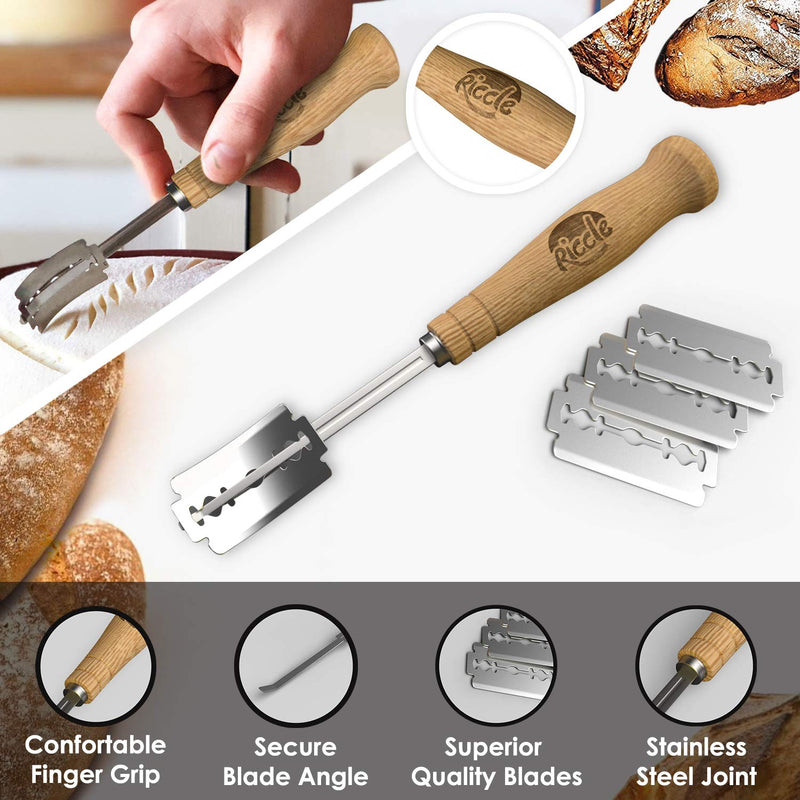 Riccle Bread Lame Slashing Tool, Dough Scoring Knife with 10 Razor Blades and Storage Cover