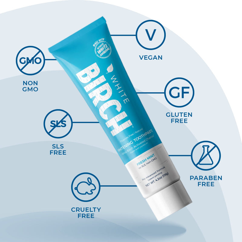 White Birch Activated White Charcoal Whitening Toothpaste- Professional Teeth Whitening Charcoal - Natural & Fluoride Free Oral Care (White Charcoal Toothpaste)