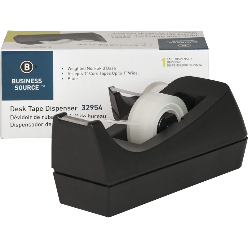 Business Source Standard Desktop Tape Dispenser, Black, 1 in (BSN32954)