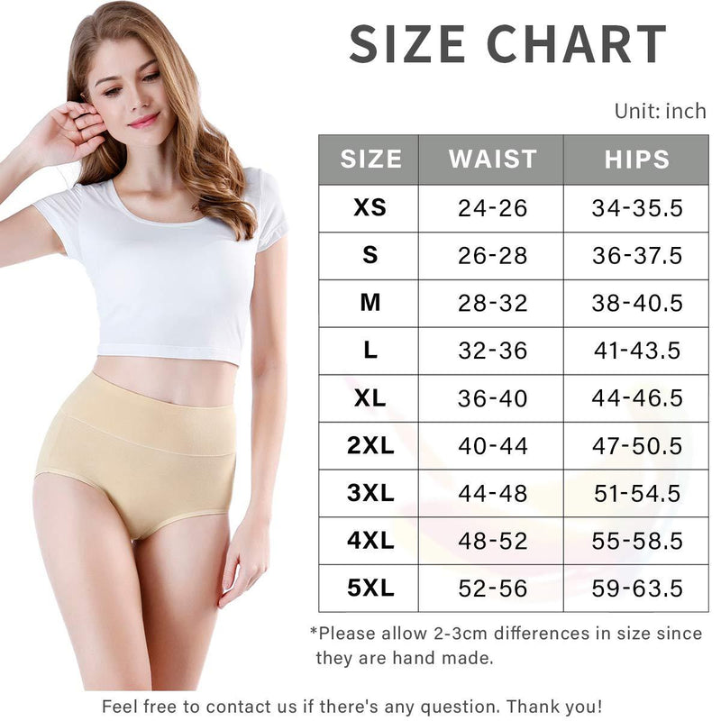 wirarpa Women's High Waisted Cotton Underwear Ladies Soft Full Briefs Panties Multipack X-Small Black Beige-4 Pack