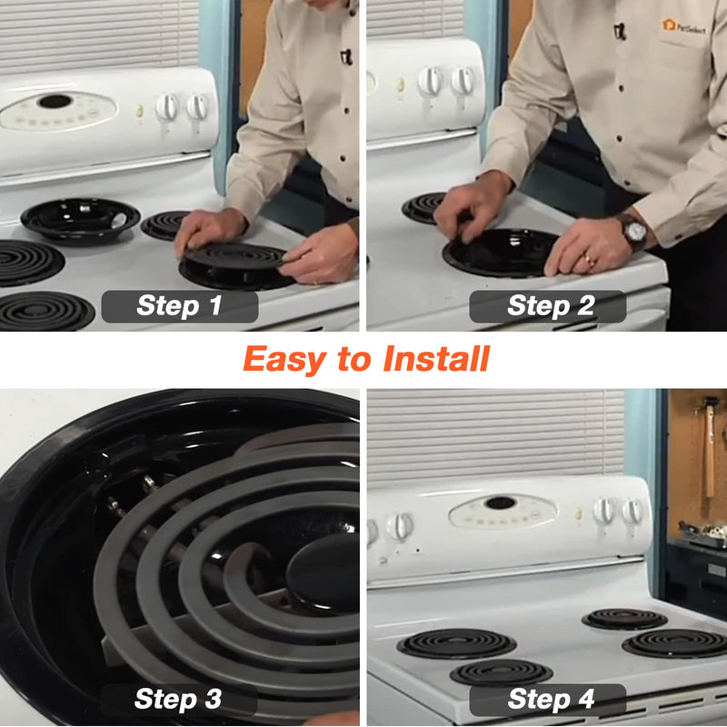 W10290350 W10290353 Porcelain Burner Drip Pan Bowls Replacement by Blutoget - Fits Whirl-pool Electric Range Cooktop Includes 2 Pack 8-Inch and 2 Pack 6-Inch Pans(Black Porcelain)
