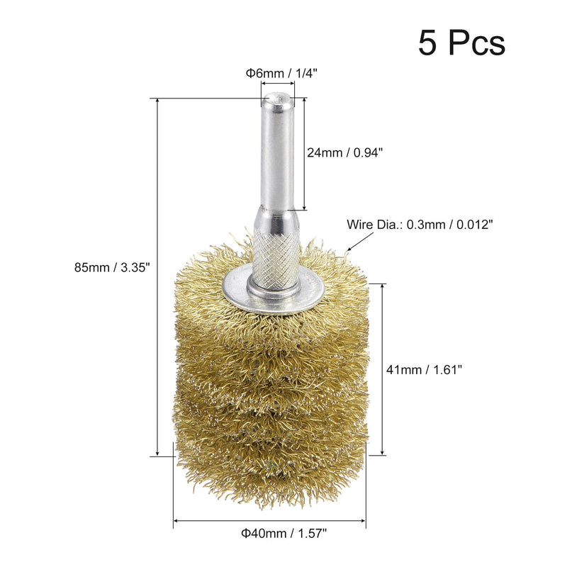 uxcell Wire Wheel Brush, 1.57" x 1.61" Stainless Steel Brass Plated Coarse Crimped Wire 0.012" with 1/4" (6mm) Round Shank for Cleaning Rust Stripping Abrasive 5pcs
