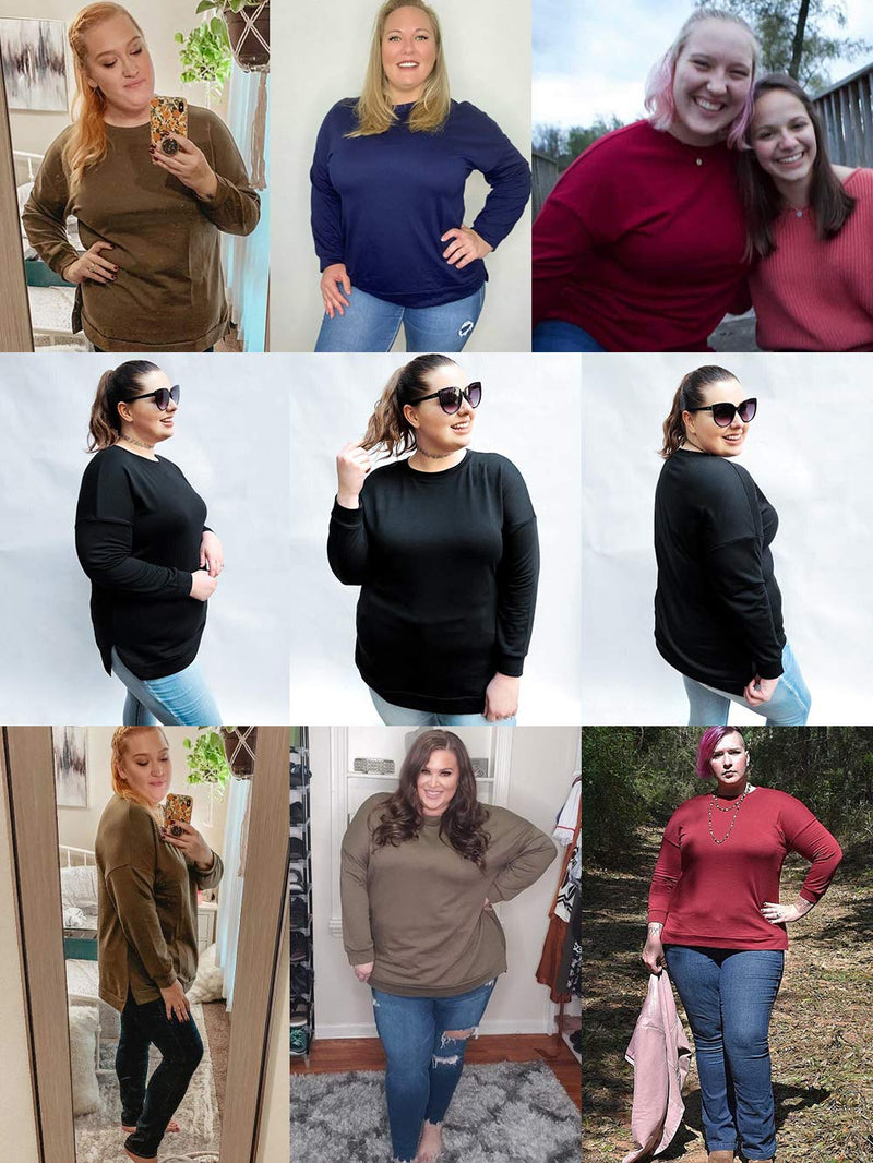 DOLNINE Plus-Size Sweatshirts for Women Casual Tops Side Slit Pullovers Shirts 14 Plus Army Green