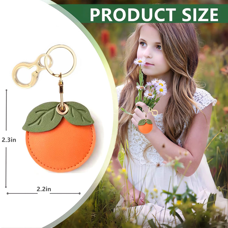 Leather Keychain Holder Case Compatible with Apple AirTag, Cute Protective Air Tag Cover with Keychain Ring, Anti-Scratch Finder GPS Tracker Case for Wallet Keys(Persimmon) Persimmon