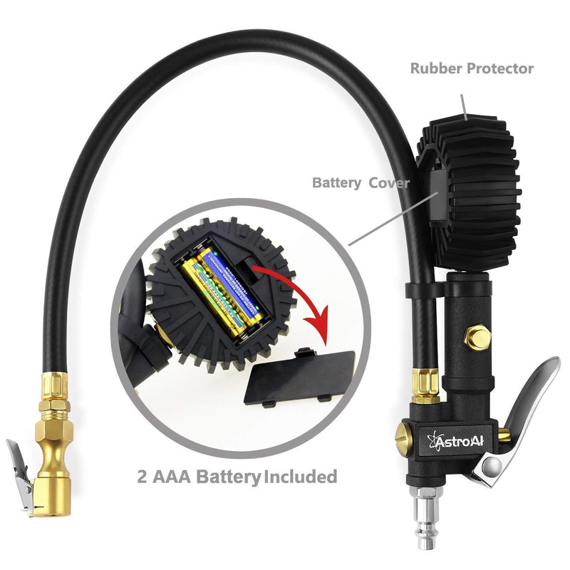 AstroAI ATG250 Digital Tire Inflator with Pressure Gauge, 250 PSI Air Chuck and Compressor Accessories Heavy Duty with Rubber Hose and Quick Connect Coupler for 0.1 Display Resolution white