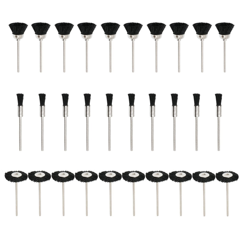 NIUPIKA Soft Nylon Bristle Brushes Cup Wire Brush Set Cleaning Polishing Accessories 2.35mm Shank for Rotary Drill Tools Pack of 30 Pieces