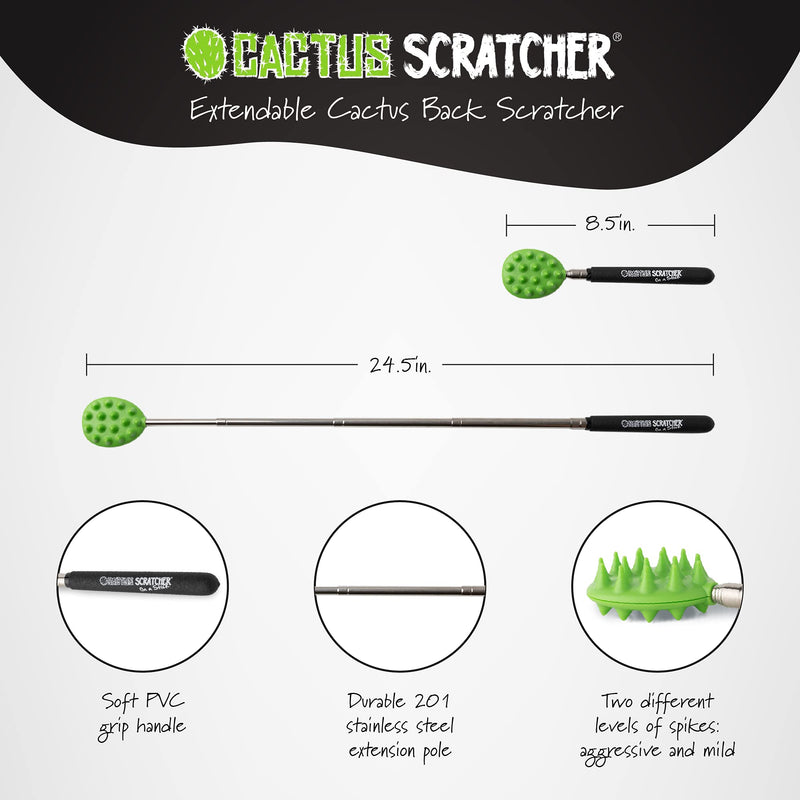 Extendable Cactus Back Scratcher 2-Sided, Super Satisfying Scratch, Tough ABS Plastic Head, Relieves Itching on Back, Head, Beard, Belly, Body, 8.5” to 24.5” (Bright Green) Light Green