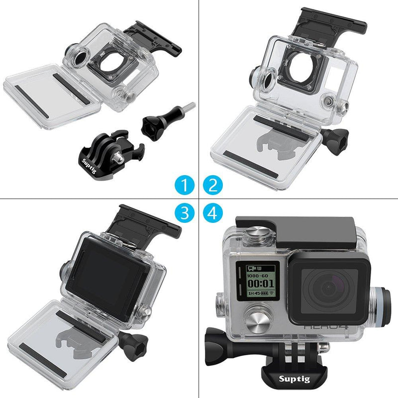 Suptig Housing Rechargeable Waterproof housing for GoPro Hero 4 Hero 3+ Hero 3 Outside Action Camera for Underwater Charge Use - Water Resistant up to 131ft (40m)