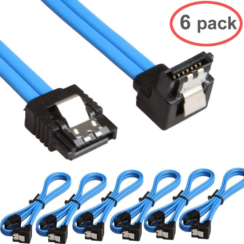 Relper-Lineso 6 Pack 90 Degree Right-Angle SATA III Cable 6.0 Gbps with Locking Latch 18Inch (6X Sata Cable Blue)