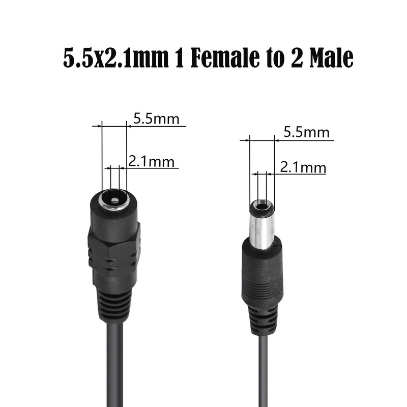 GINTOOYUN DC Y Splitter Cable 1 Female to 2 Male,5.5mm x 2.1mm DC Power Extension Adapter Cable,for CCTV Surveillance Cameras,Surveillance Routers,DVR,and More（2PCS)
